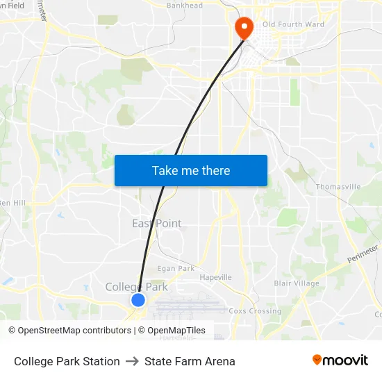 College Park Station to State Farm Arena map