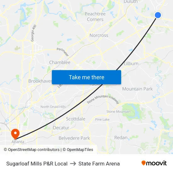 Sugarloaf Mills P&R Local to State Farm Arena map
