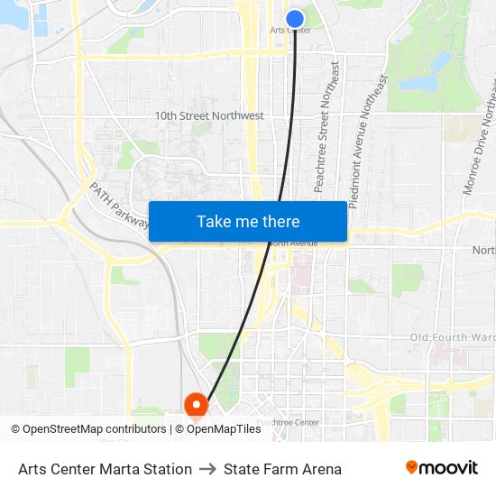 Arts Center Marta Station to State Farm Arena map