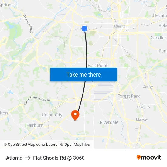 Atlanta to Flat Shoals Rd @ 3060 map
