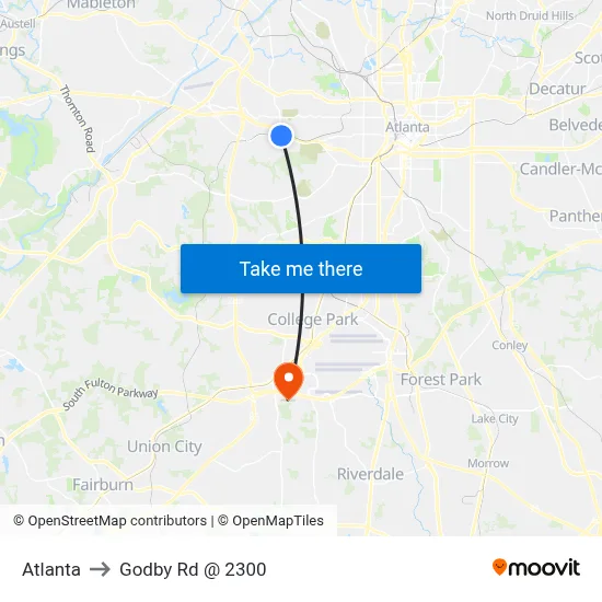 Atlanta to Godby Rd @ 2300 map