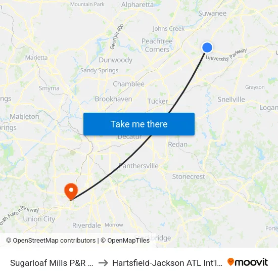Sugarloaf Mills P&R Local to Hartsfield-Jackson ATL Int'l-S Entr map