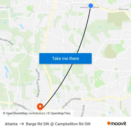 Atlanta to Barge Rd SW @ Campbellton Rd SW map
