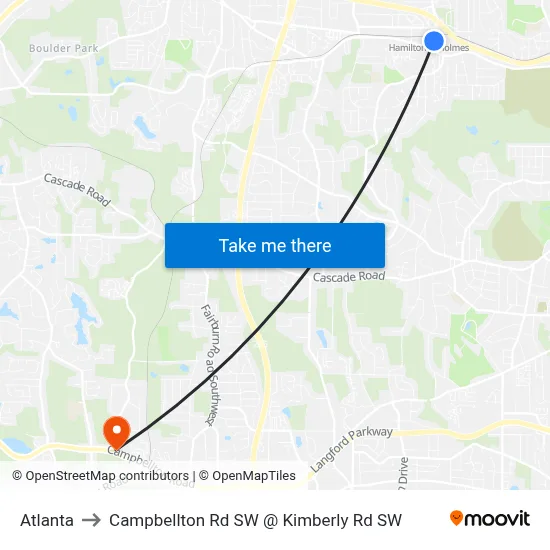 Atlanta to Campbellton Rd SW @ Kimberly Rd SW map