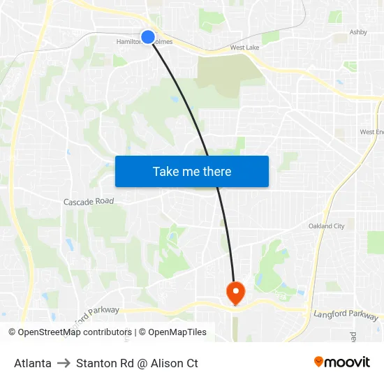 Atlanta to Stanton Rd @ Alison Ct map