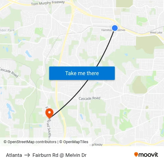 Atlanta to Fairburn Rd @ Melvin Dr map