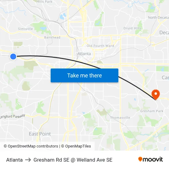 Atlanta to Gresham Rd SE @ Welland Ave SE map