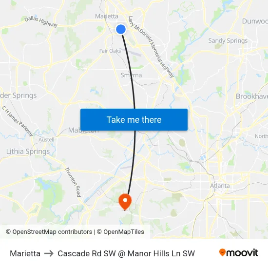 Marietta to Cascade Rd SW @ Manor Hills Ln SW map