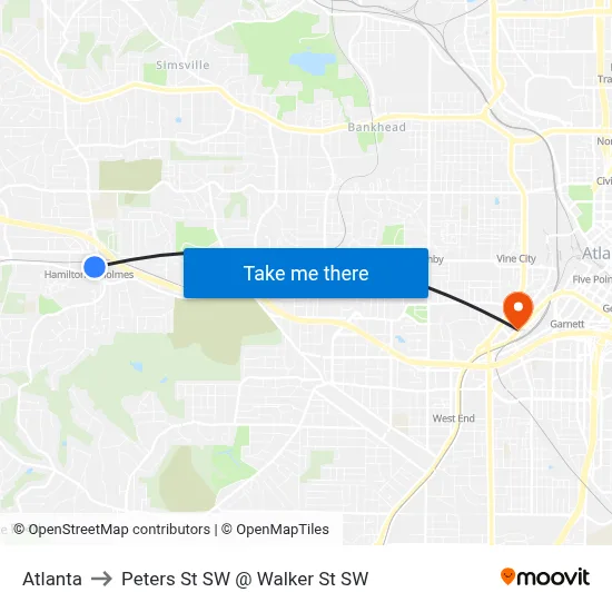 Atlanta to Peters St SW @ Walker St SW map