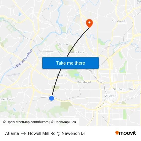 Atlanta to Howell Mill Rd @ Nawench Dr map