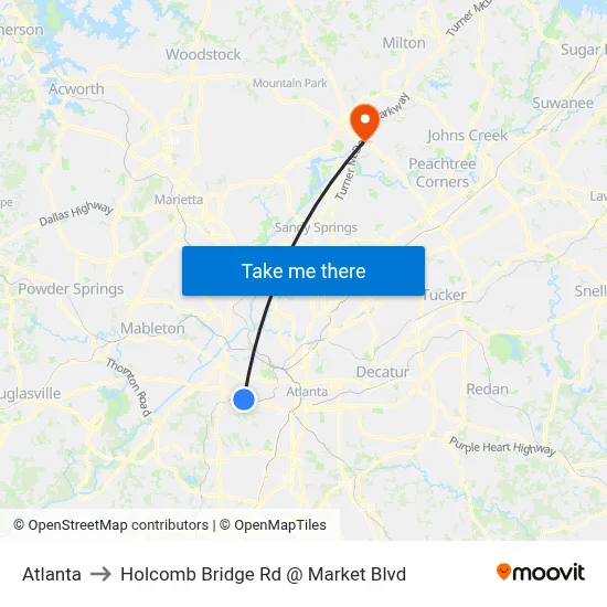 Atlanta to Holcomb Bridge Rd @ Market Blvd map