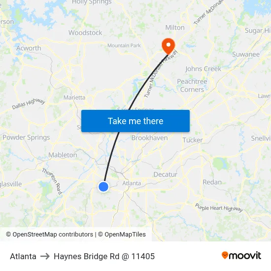 Atlanta to Haynes Bridge Rd @ 11405 map