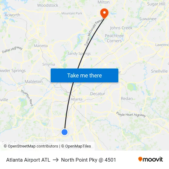 Atlanta Airport ATL to North Point Pky @ 4501 map