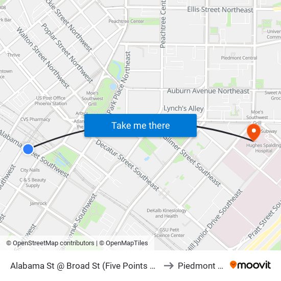 Alabama St @ Broad St (Five Points Station) to Piedmont Hall map