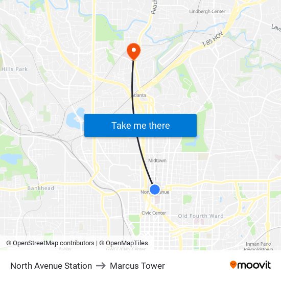 North Avenue Station to Marcus Tower map