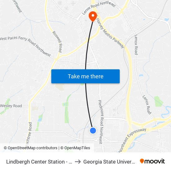 Lindbergh Center Station - North Loop/Morosgo Dr to Georgia State University Buckhead Center map
