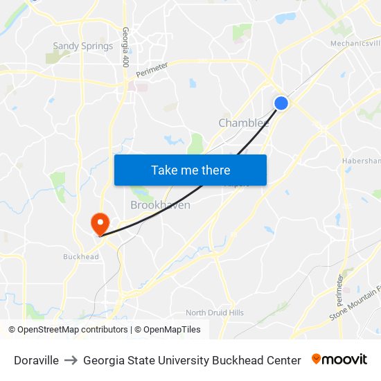 Doraville to Georgia State University Buckhead Center map