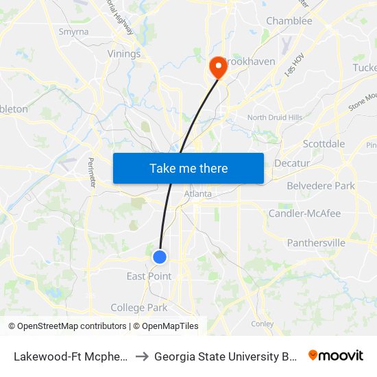 Lakewood-Ft Mcpherson Station to Georgia State University Buckhead Center map