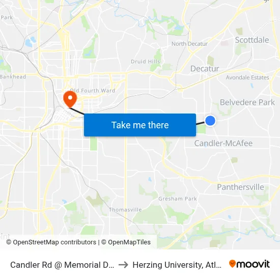 Candler Rd @ Memorial Dr SE to Herzing University, Atlanta map