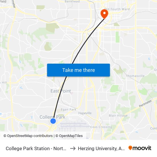 College Park Station - North Loop to Herzing University, Atlanta map