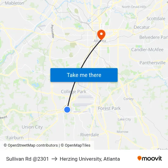 Sullivan Rd @2301 to Herzing University, Atlanta map