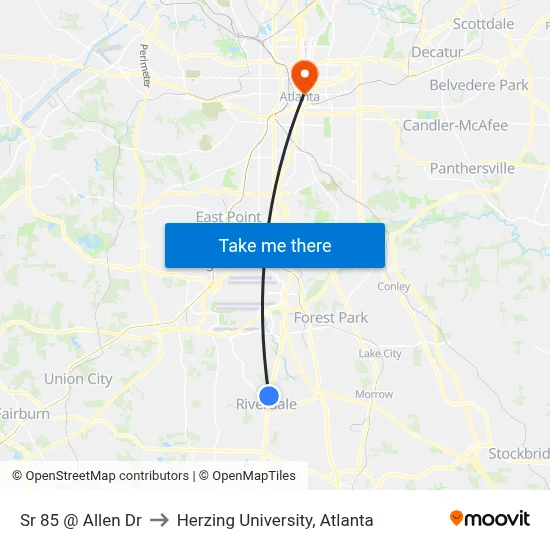 Sr 85 @ Allen Dr to Herzing University, Atlanta map