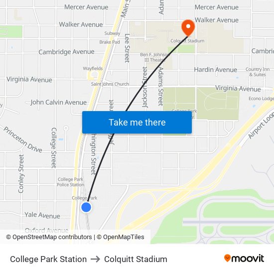 College Park Station to Colquitt Stadium map