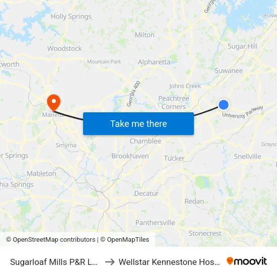 Sugarloaf Mills P&R Local to Wellstar Kennestone Hospital map