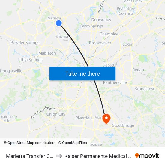 Marietta Transfer Center to Kaiser Permanente Medical Center map