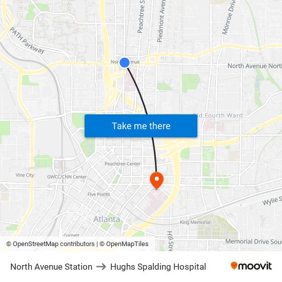 North Avenue Station to Hughs Spalding Hospital map