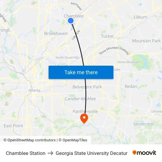 Chamblee Station to Georgia State University Decatur map