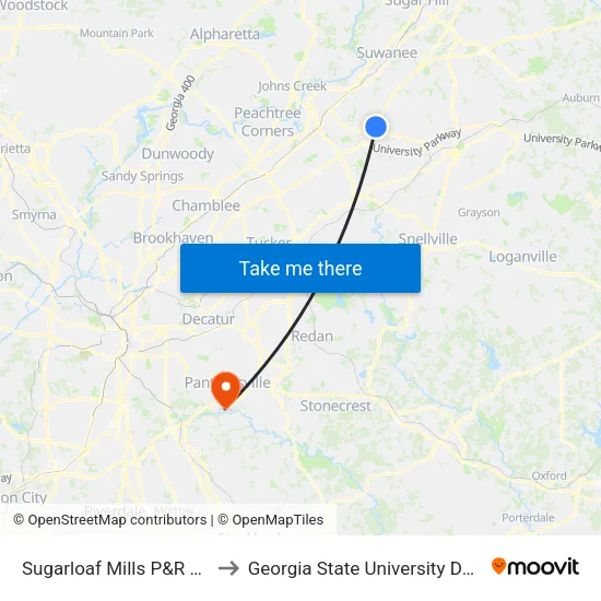 Sugarloaf Mills P&R Local to Georgia State University Decatur map