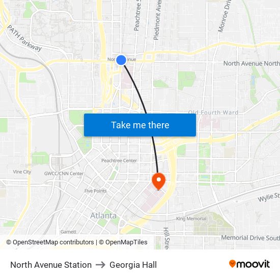 North Avenue Station to Georgia Hall map