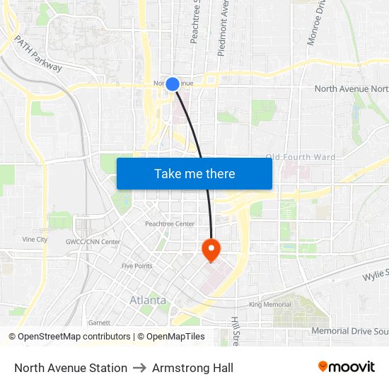 North Avenue Station to Armstrong Hall map