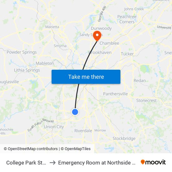 College Park Station to Emergency Room at Northside Hospital map