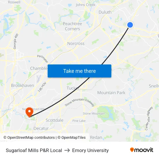 Sugarloaf Mills P&R Local to Emory University map
