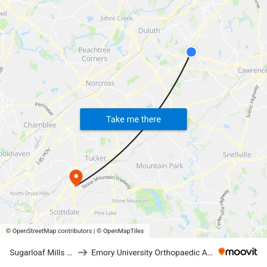 Sugarloaf Mills P&R Local to Emory University Orthopaedic And Spine Hospital map