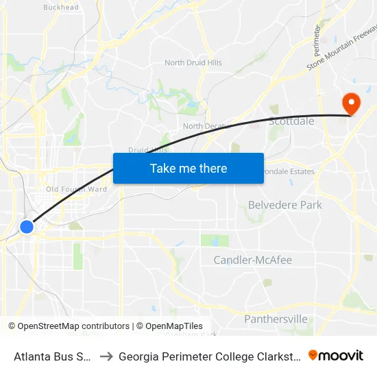 Atlanta Bus Station to Georgia Perimeter College Clarkston. Bldg F map
