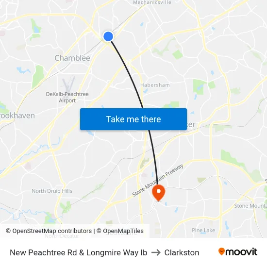 New Peachtree Rd & Longmire Way Ib to Clarkston map