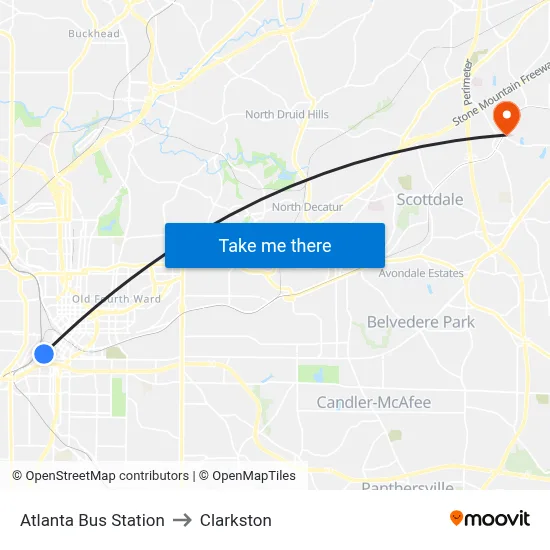 Atlanta Bus Station to Clarkston map