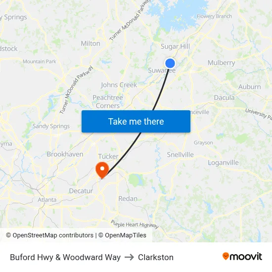 Buford Hwy & Woodward Way to Clarkston map