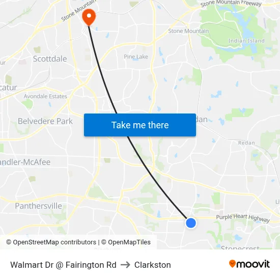 Walmart Dr @ Fairington Rd to Clarkston map