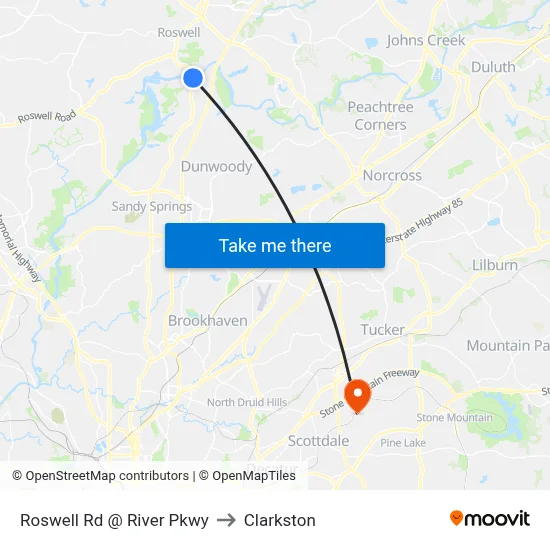 Roswell Rd @ River Pkwy to Clarkston map