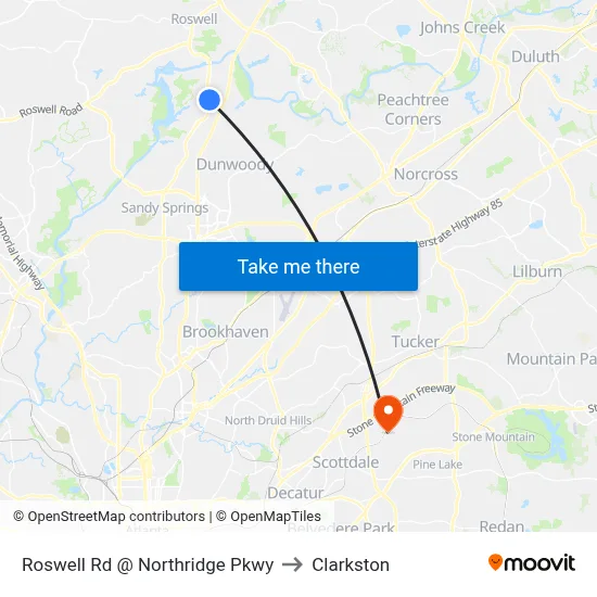 Roswell Rd @ Northridge Pkwy to Clarkston map