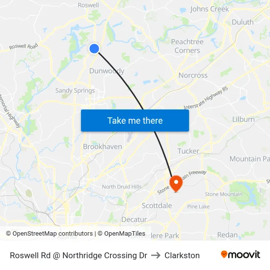 Roswell Rd @ Northridge Crossing Dr to Clarkston map