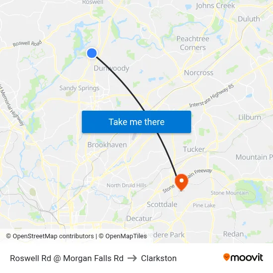 Roswell Rd @ Morgan Falls Rd to Clarkston map