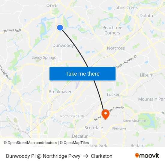 Dunwoody Pl @ Northridge Pkwy to Clarkston map