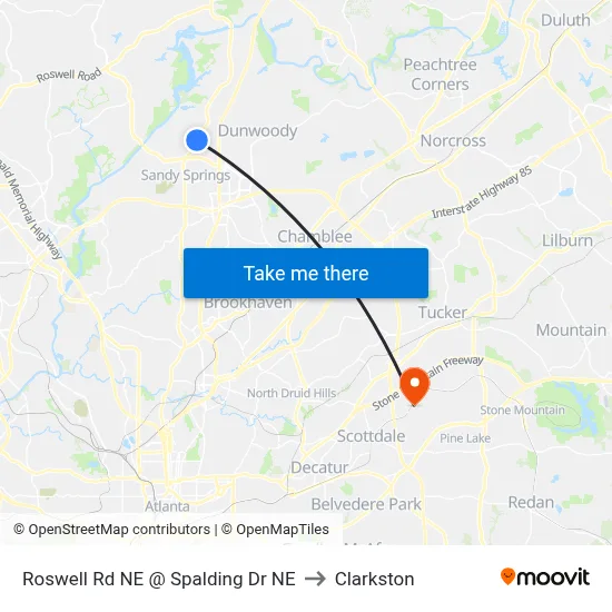 Roswell Rd NE @ Spalding Dr NE to Clarkston map