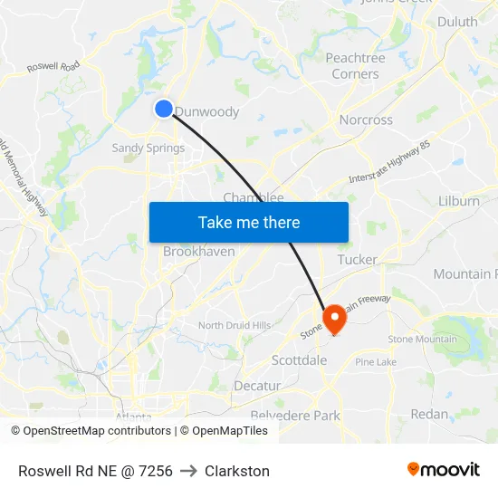 Roswell Rd NE @ 7256 to Clarkston map