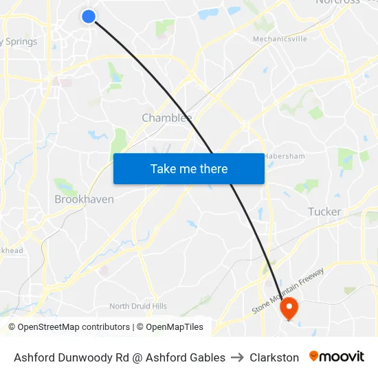 Ashford Dunwoody Rd @ Ashford Gables to Clarkston map